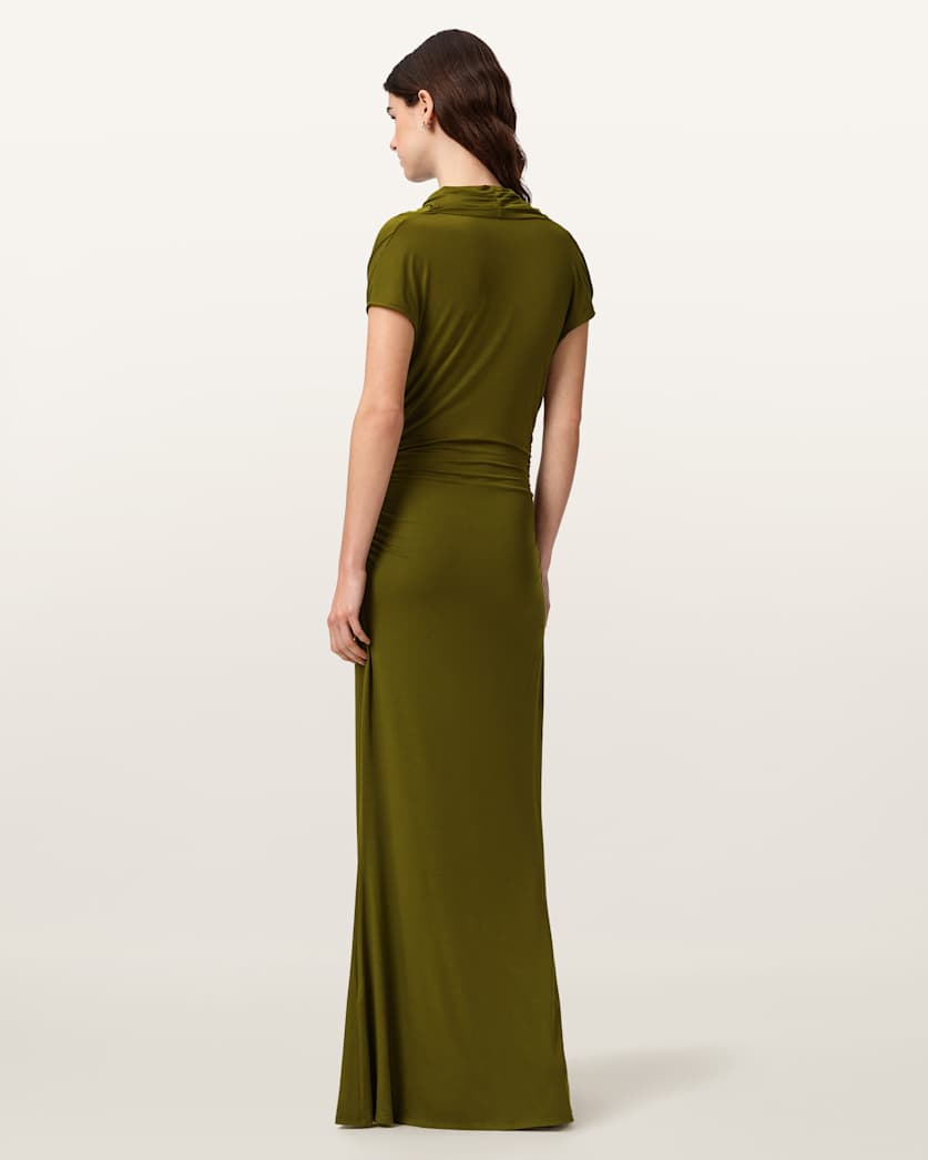 green maxi dress bodycon Aurelle Asymmetric Off-Shoulder Bodycon Maxi Dress – Ruched Summer Occ –  Giftology London