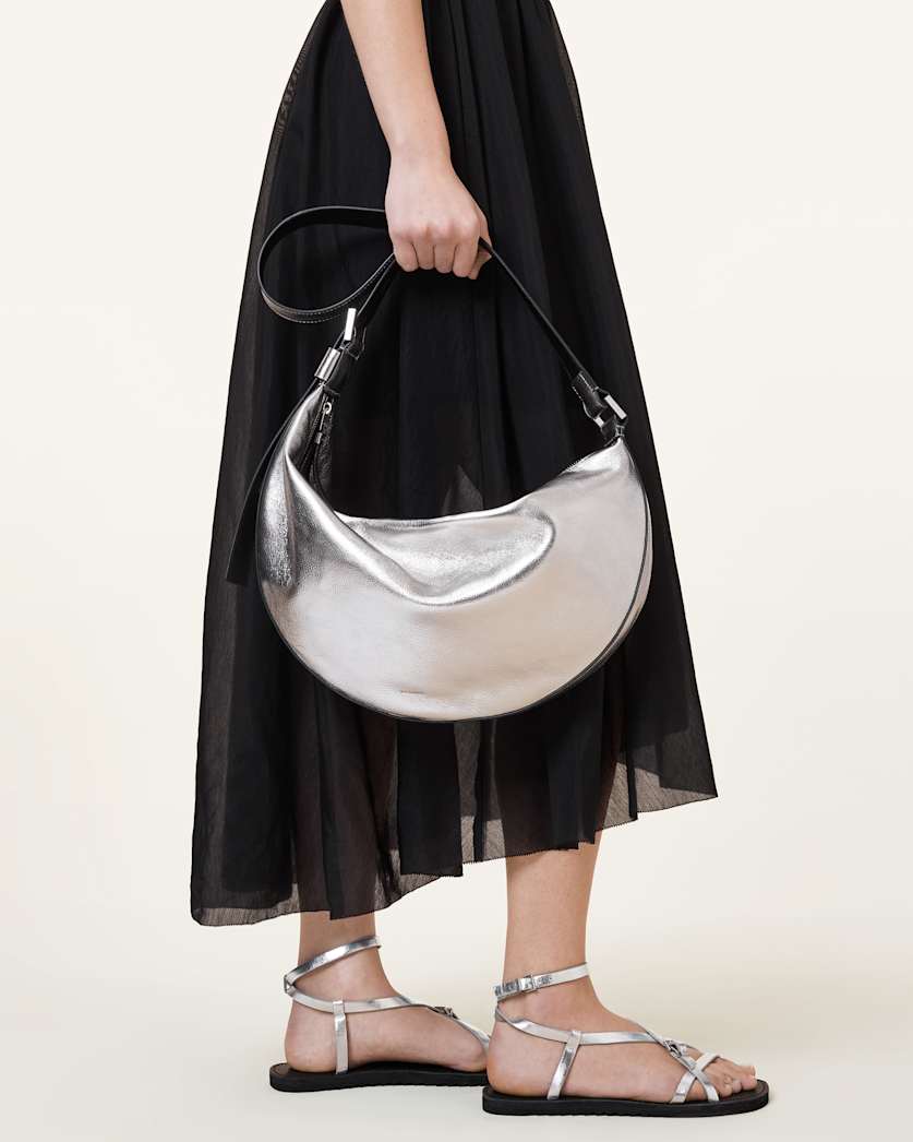 Half Moon Metallic Leather Crossbody Bag