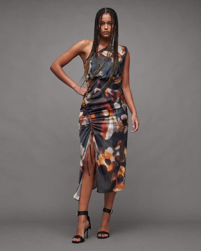 Laura Silk Blend One Shoulder Maxi Dress