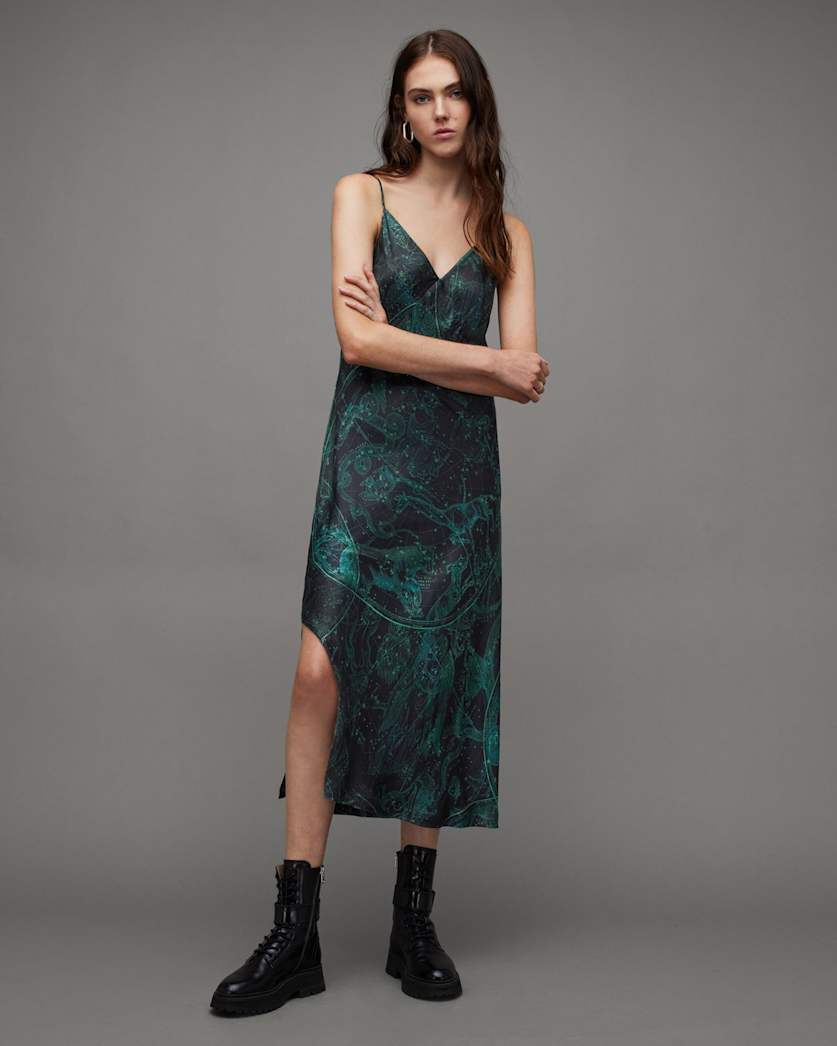 Melody Silk Blend Zig Midi Slip Dress