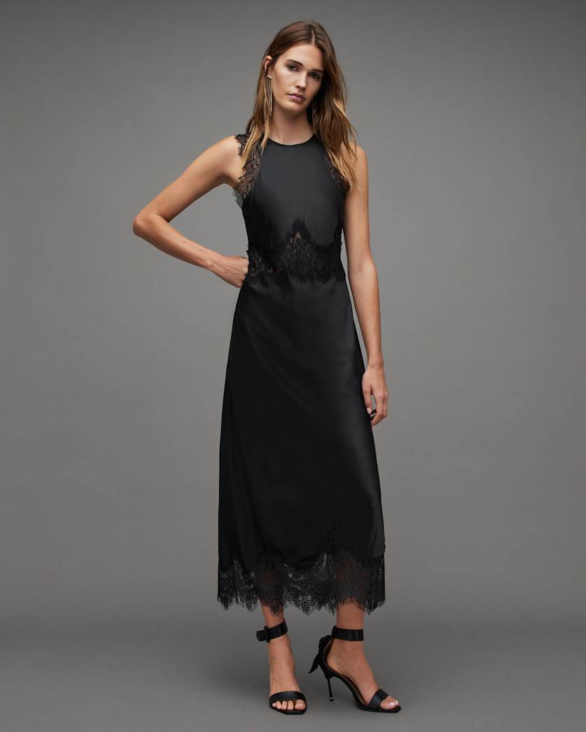 Alula Silk Blend Lace Trim Maxi Dress