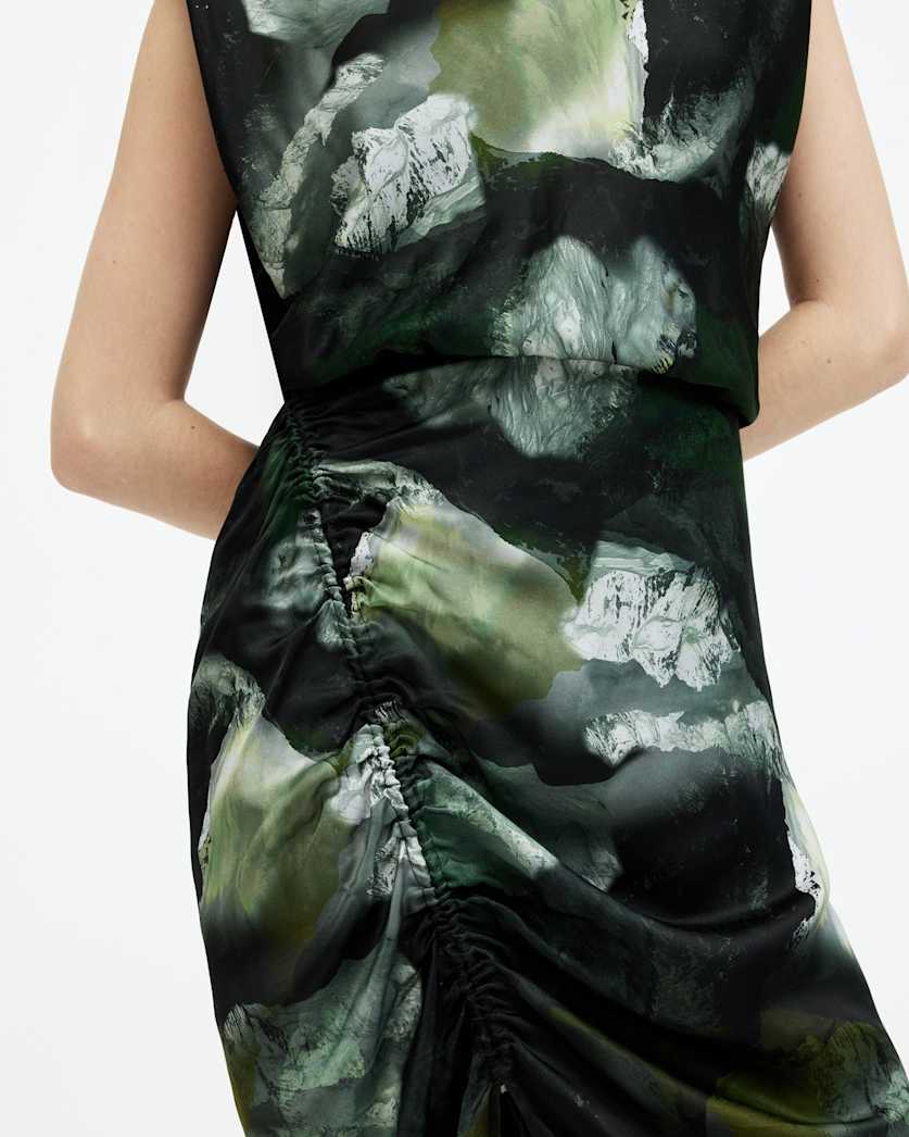 Isa Silk Blend Camo Print Midi Dress