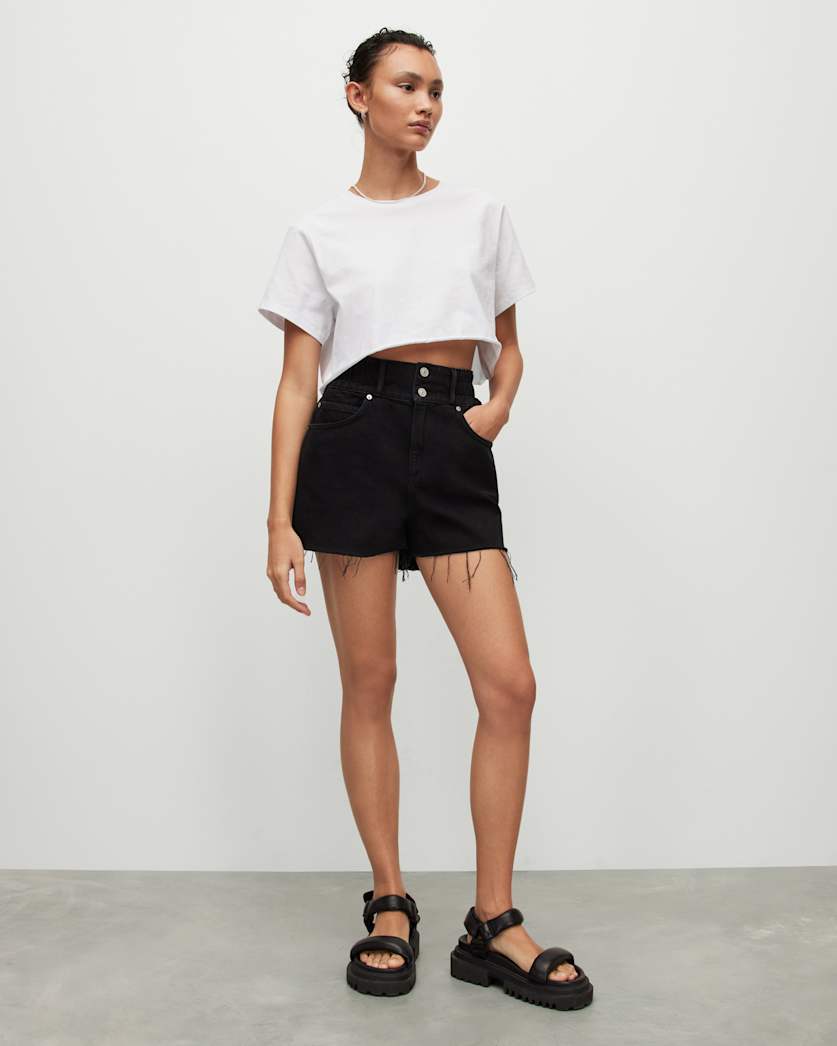 Hailey High-Rise Denim Raw Hem Shorts