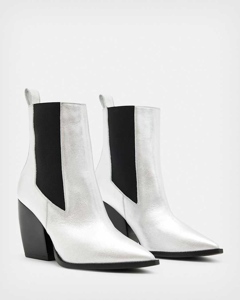 Ria Metallic Leather Heeled Boots