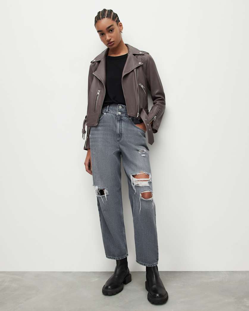 Balfern Belted Hem Leather Biker Jacket