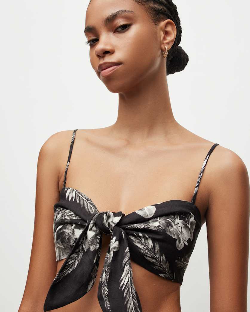 Riah Mia Linen Floral Bandeau Tie Top