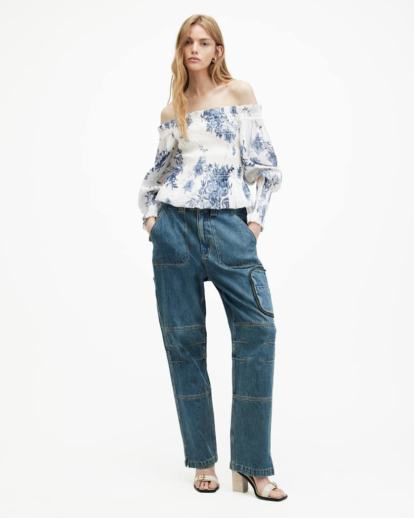 Lara Linen Silk Blend Floral Print Top