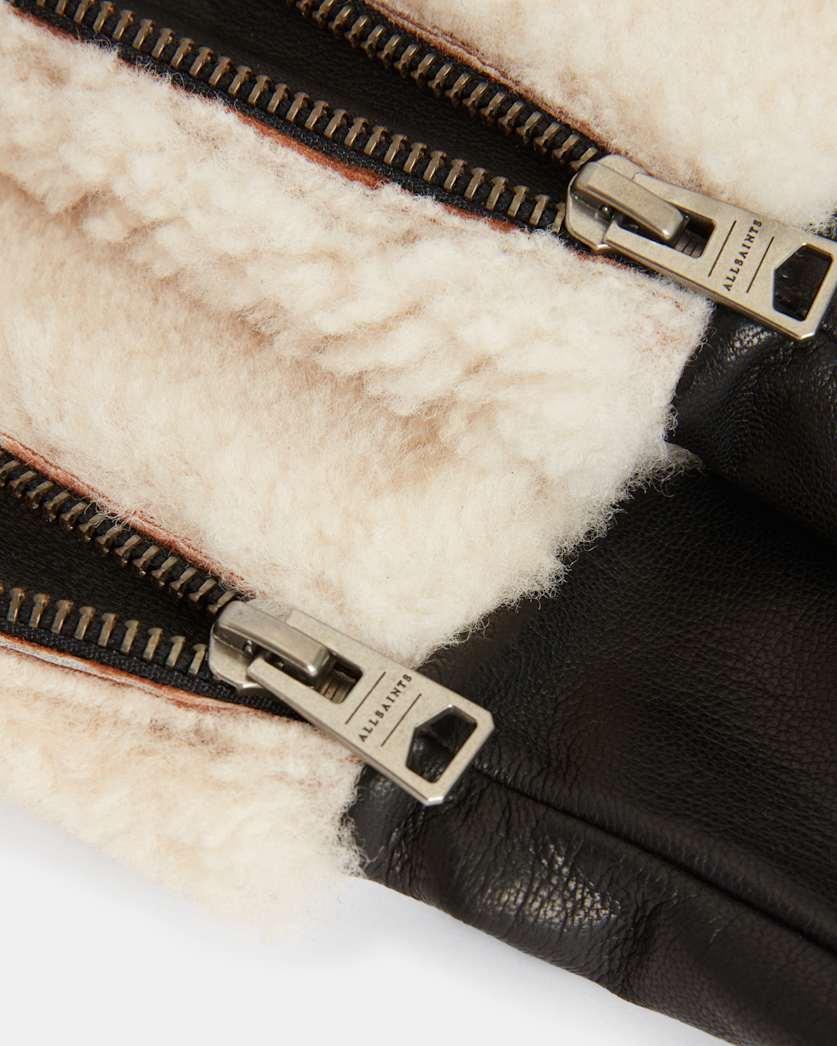 Sasha Leather Faux Shearling Trim Gloves