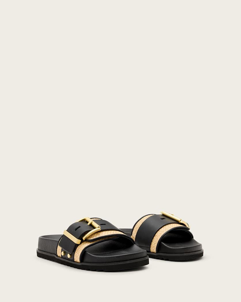Ellie Studded Buckle Leather Sliders