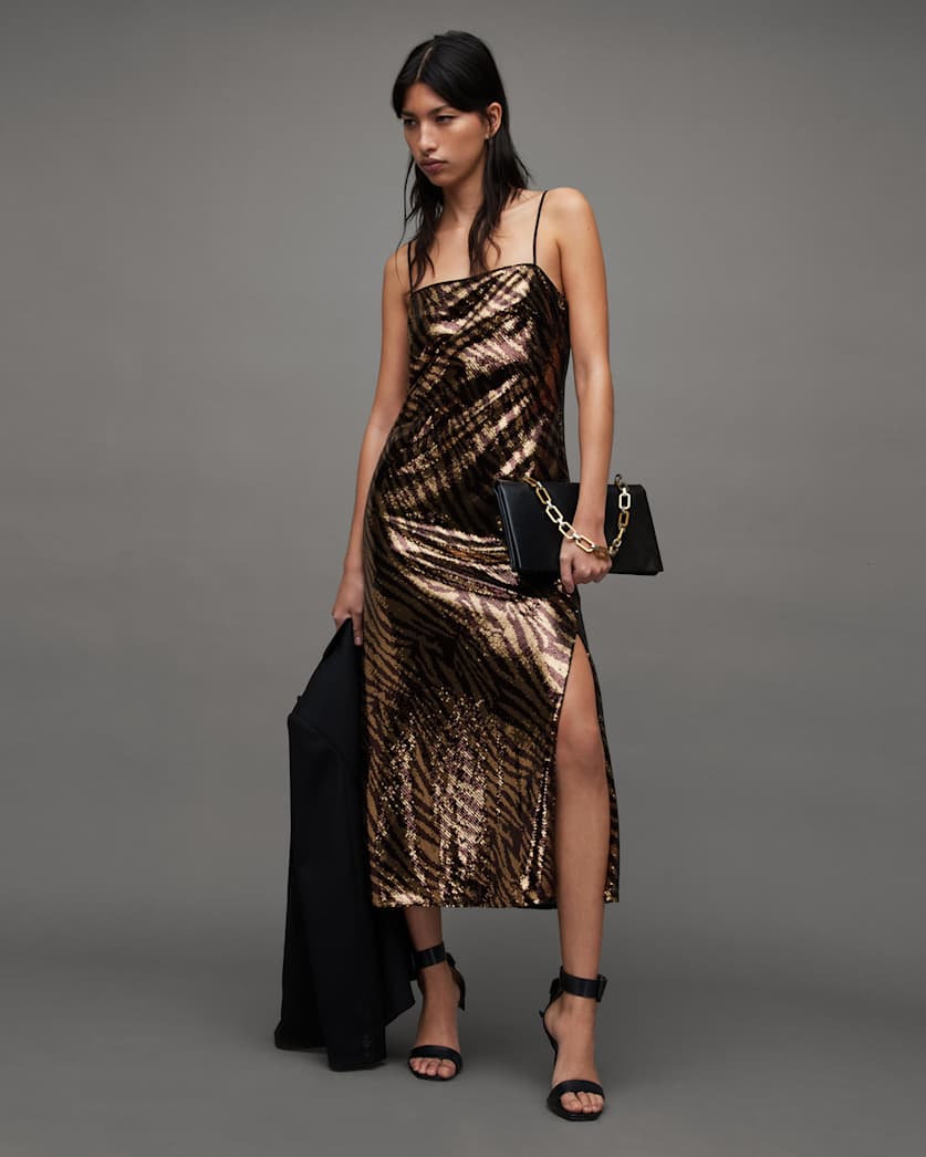 Bonnie Sequin Tiger Stripe Slip Dress