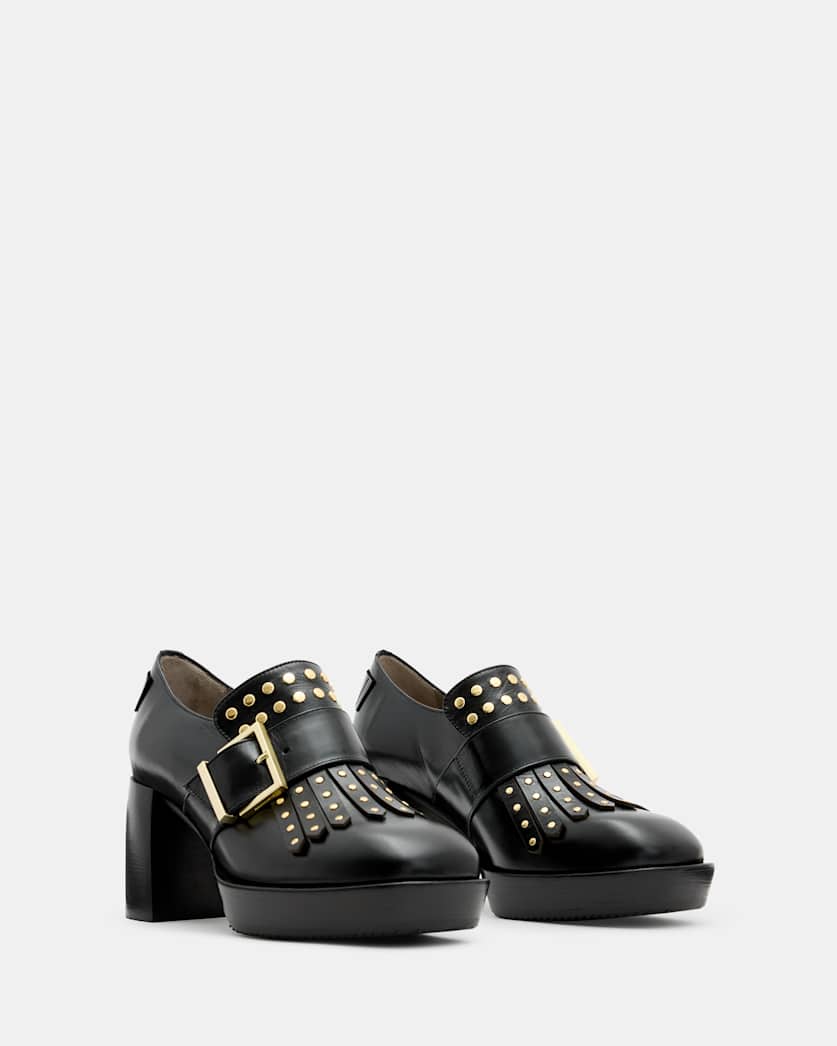 Zia Studded Leather Heeled Loafers