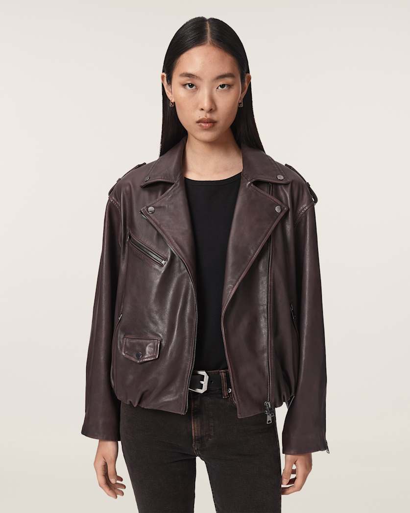 Samina Relaxed Fit Leather Biker Jacket