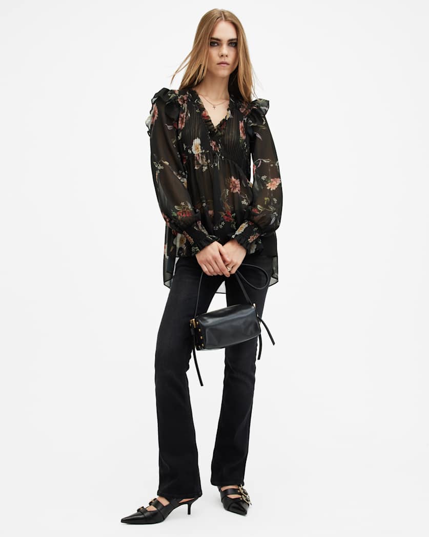 Iryna Frill Printed Sheer Top