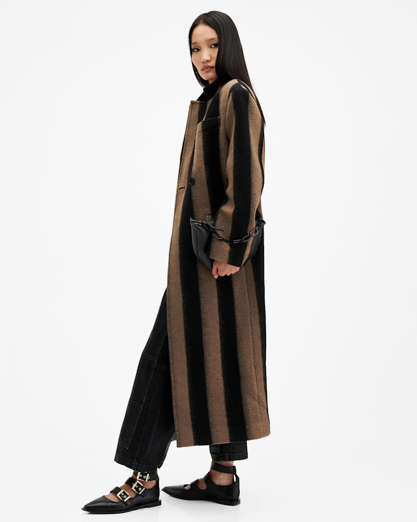 James Wool Blend Striped Maxi Coat