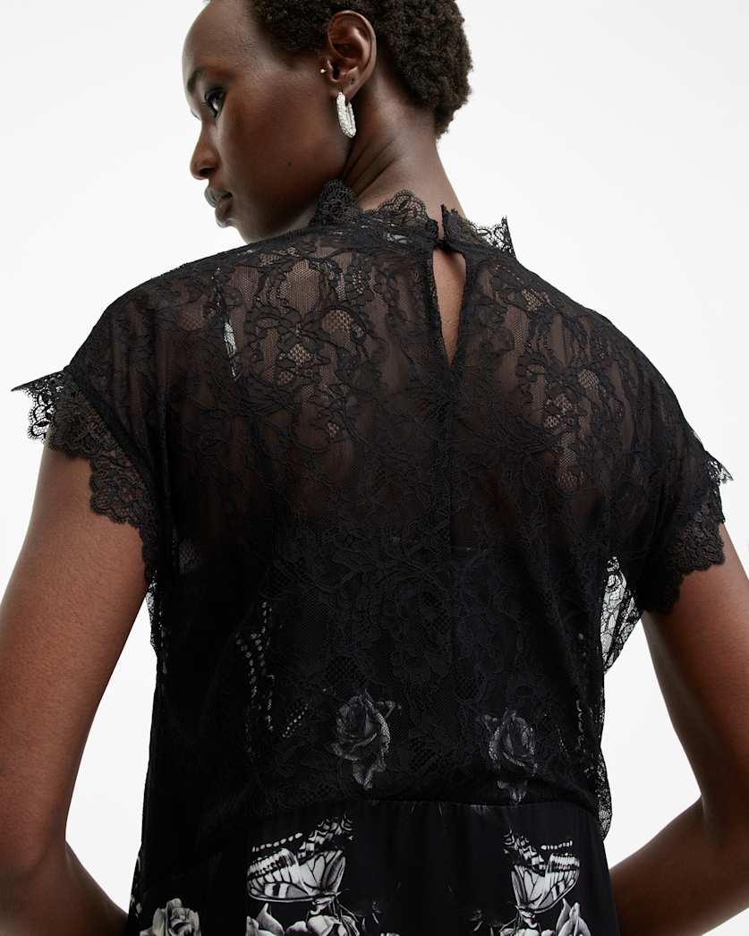 Gian Lace Trim Asymmetric Maxi Dress