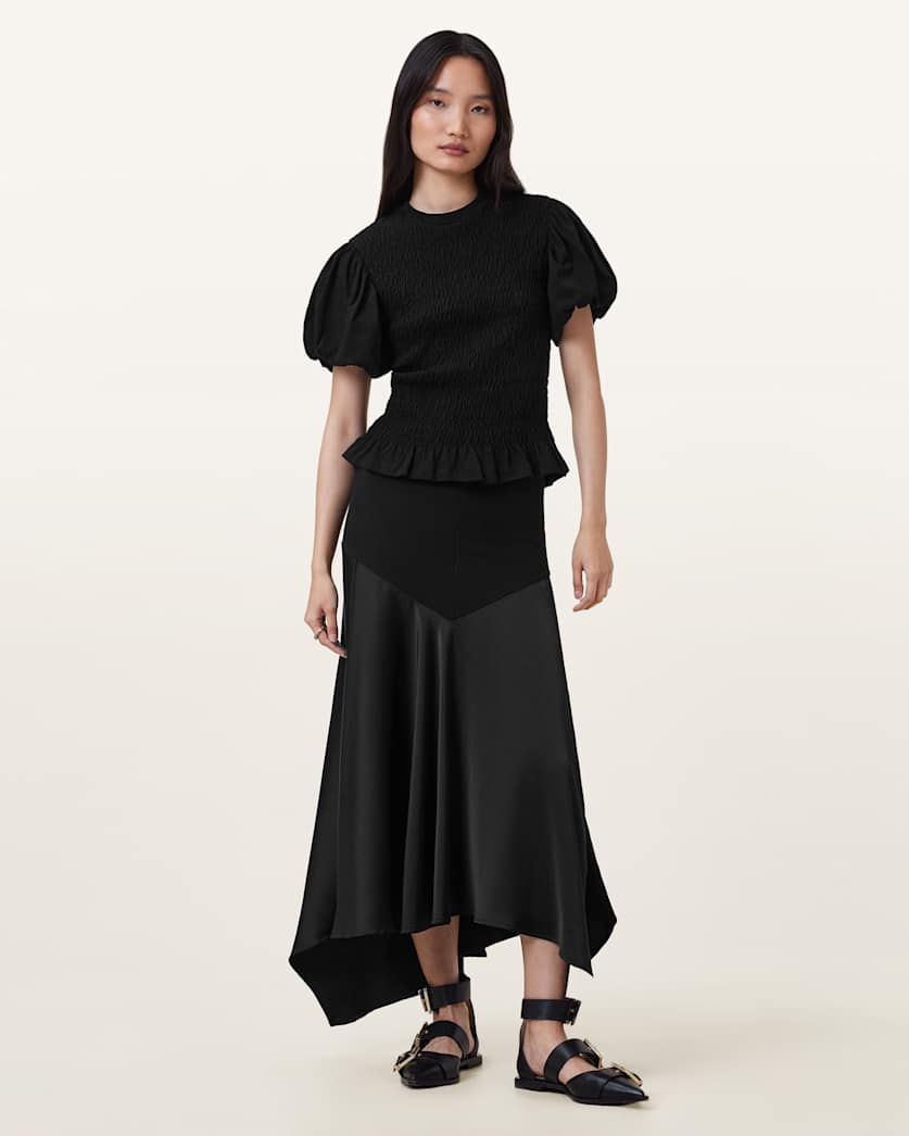 Pia Satin Asymmetric Maxi Skirt