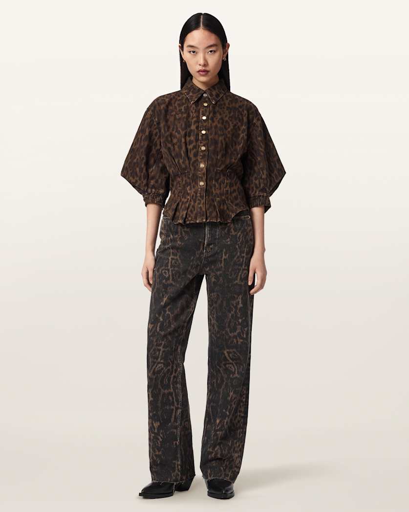 Nancy Leopard Print Denim Shirt