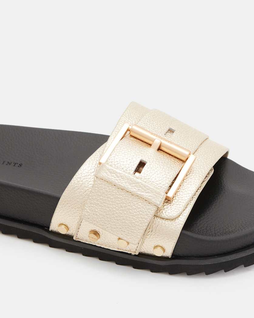 Ellie Buckle Metallic Leather Sliders