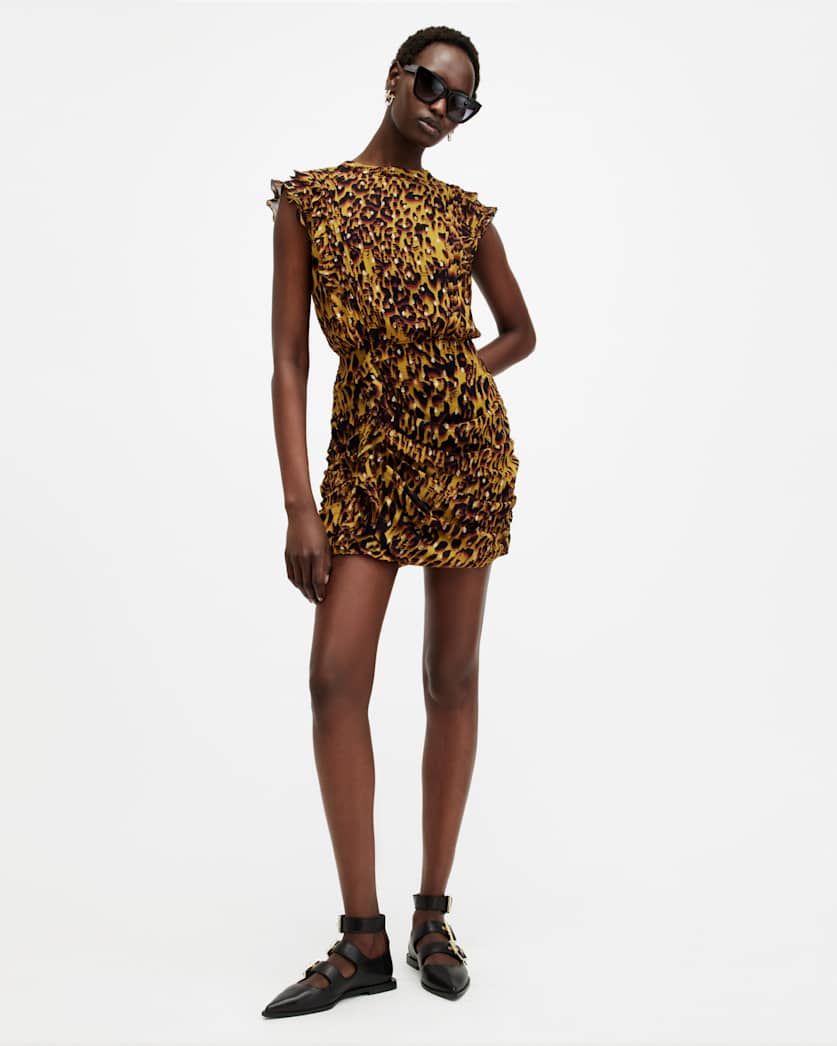 Hali Animal Print Ruffle Mini Dress