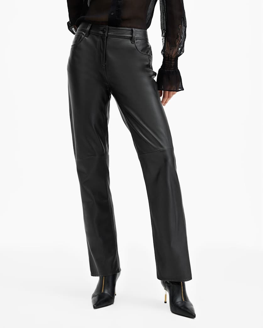 Saige Straight Fit Leather Trousers