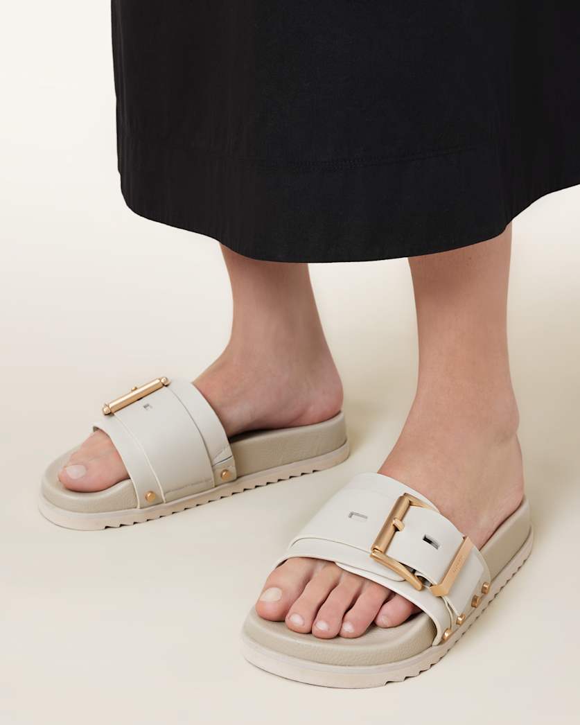 Ellie Studded Buckle Leather Sliders