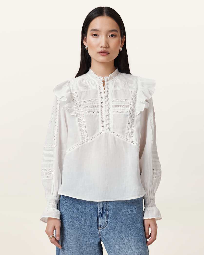 Heather Long Sleeve Lace Trimmed Top