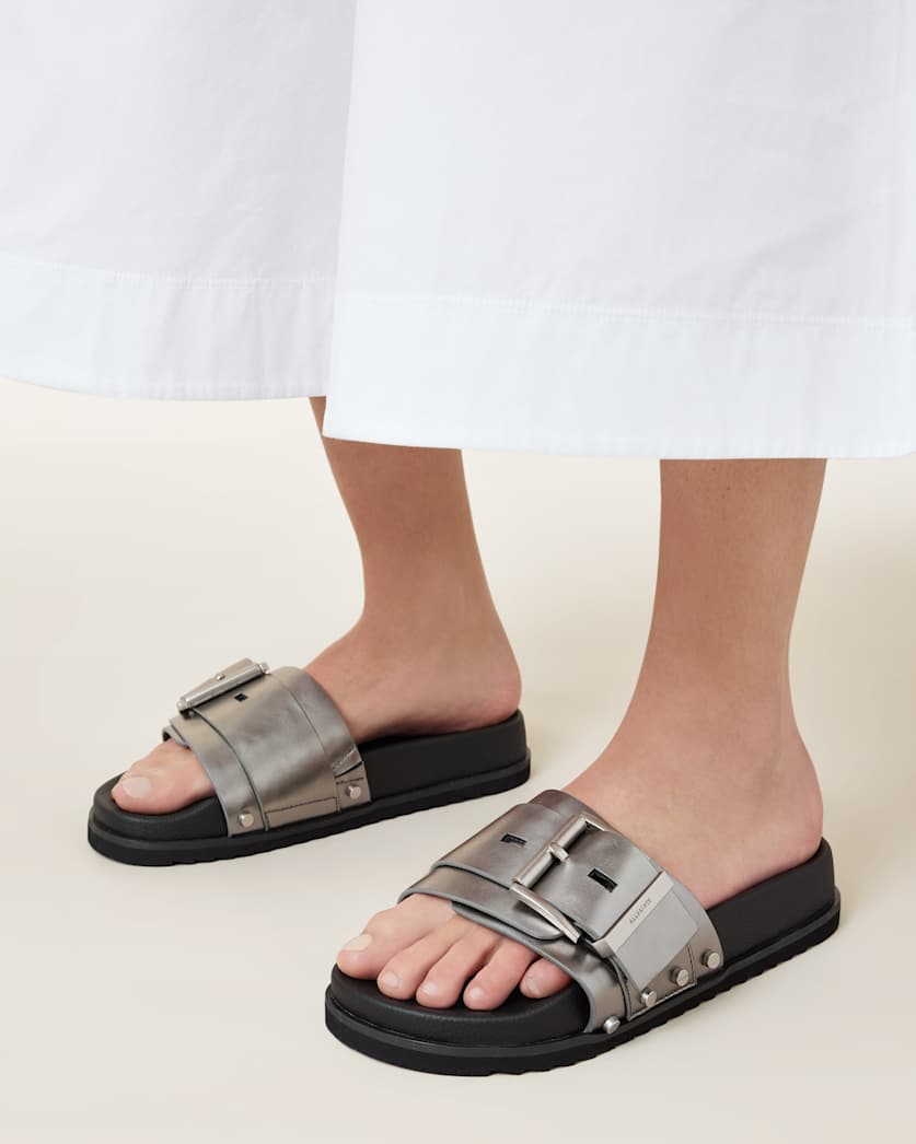 Ellie Studded Buckle Leather Sliders