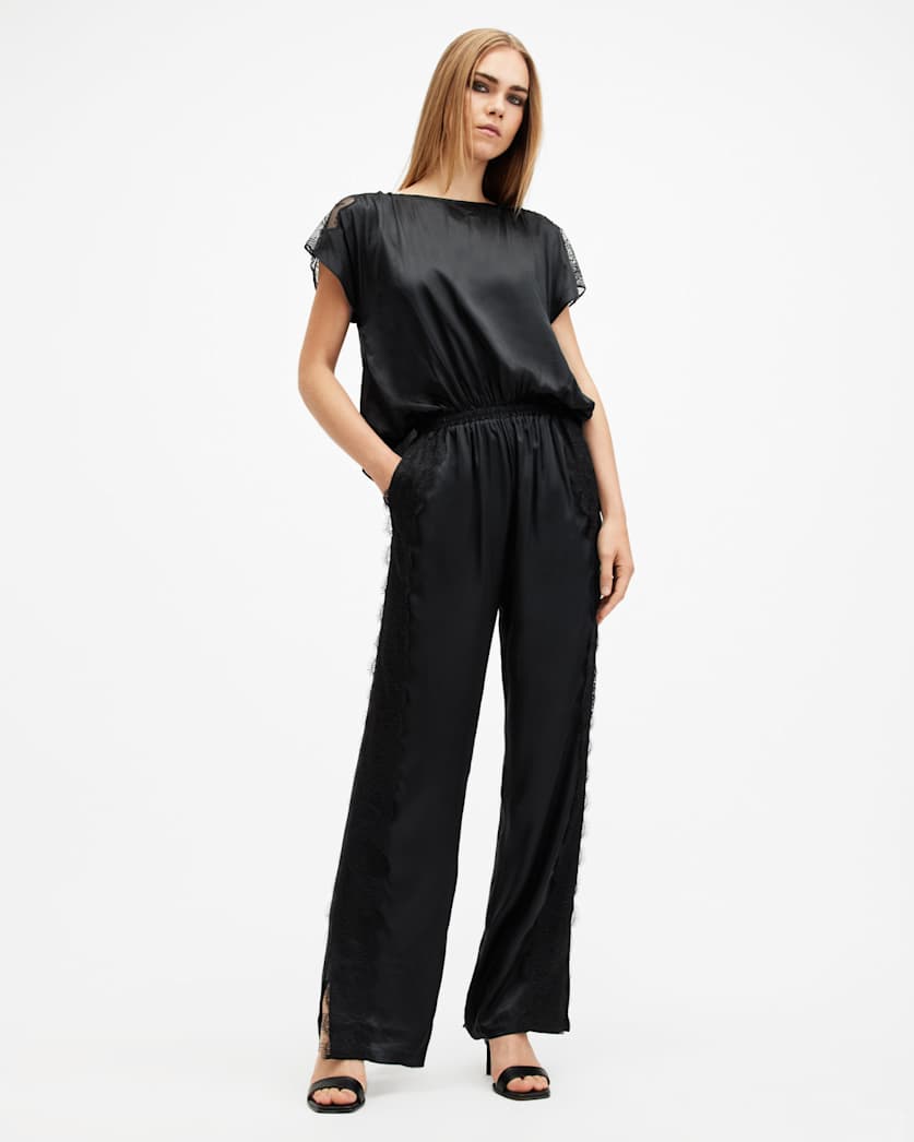 Mari Silk Blend Lace Trim Jumpsuit