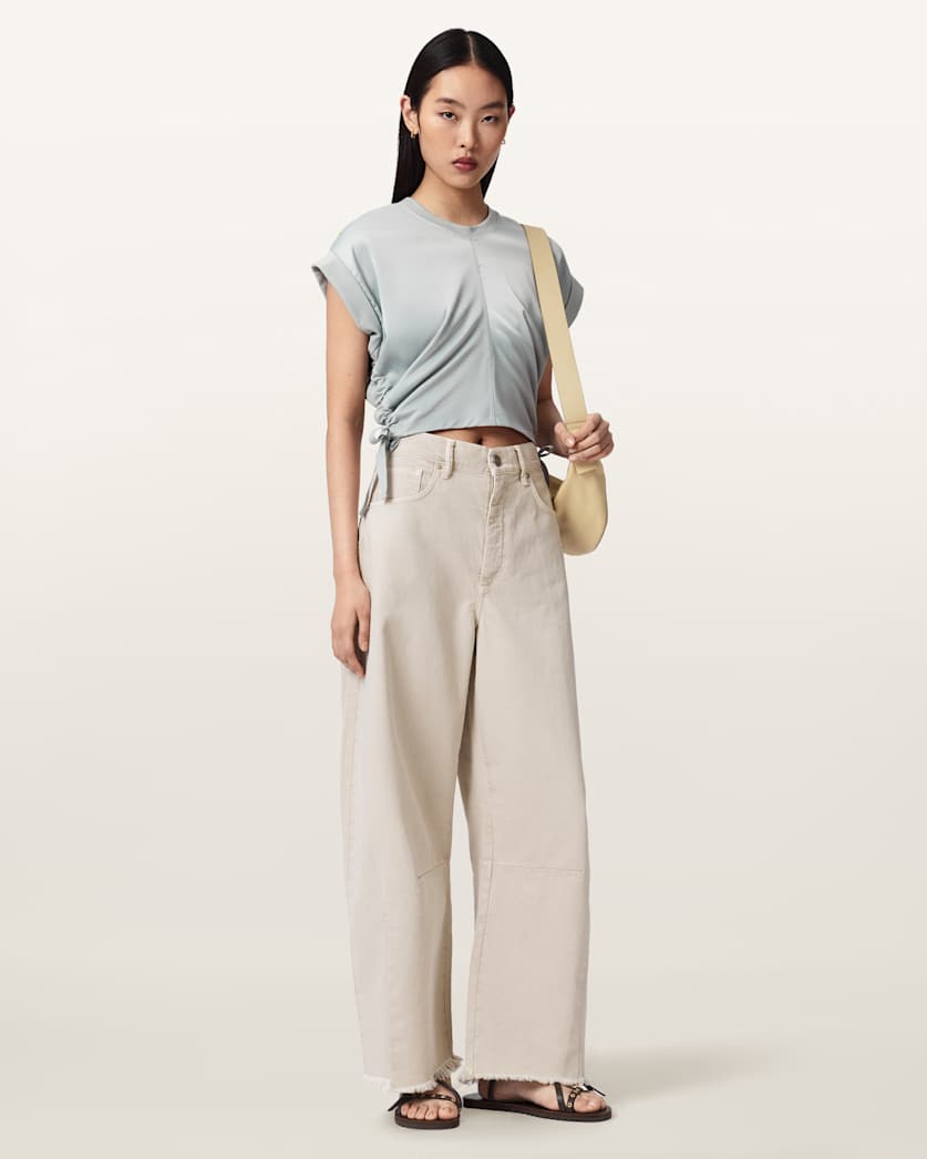 Mira Cropped Satin Drawcord T-Shirt