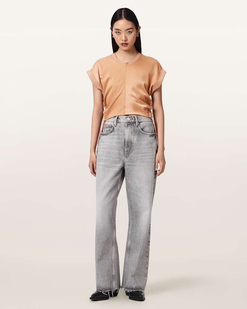 Mira Cropped Satin Drawcord T-Shirt