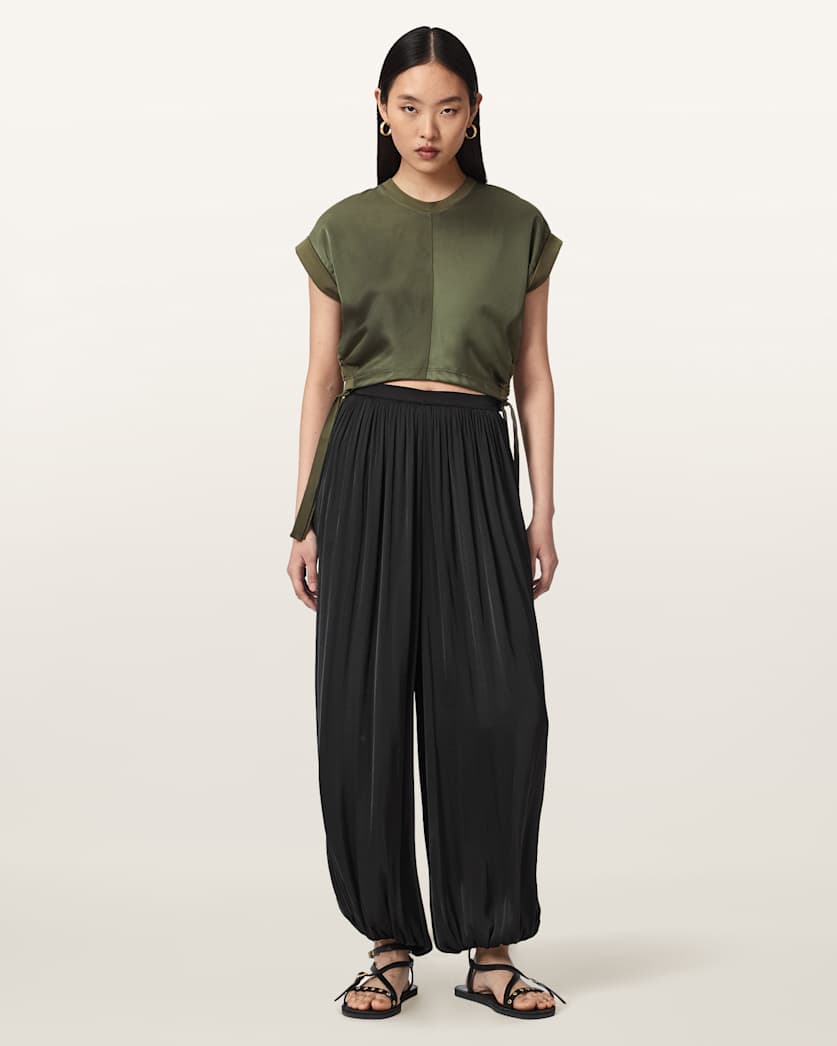 Mira Cropped Satin Drawcord T-Shirt