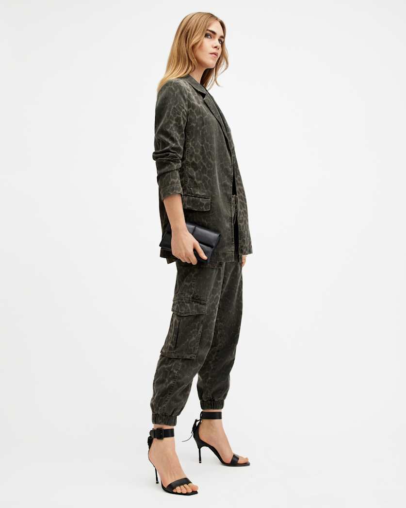 Freda Leopard Print Denim Cargo Trousers