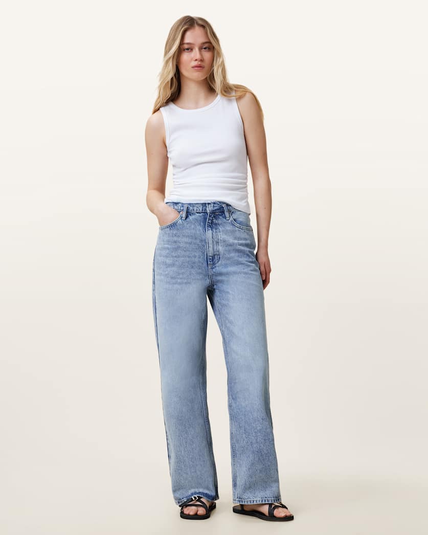 Blake Frayed Wide Leg Denim Jeans