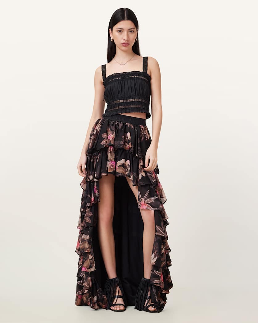 Cavarly Floral Print Maxi Skirt