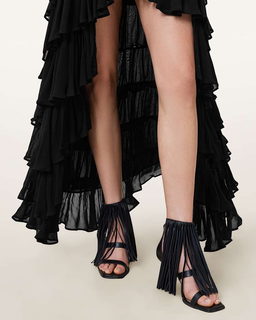 Paola Fringed Leather Heeled Sandals