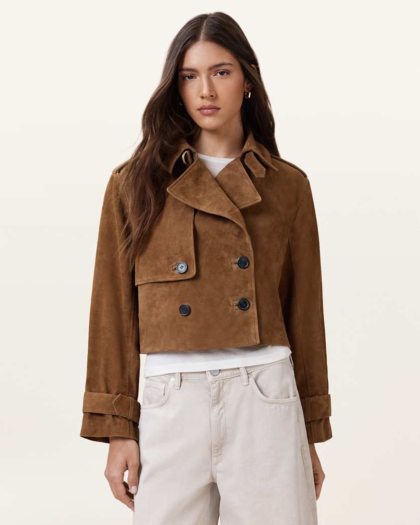 Hendry Cropped Suede Trench Coat