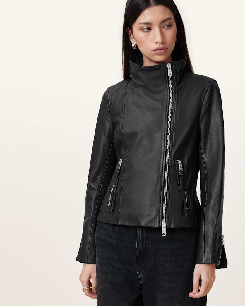 Ellis Leather Funnel Neck Biker Jacket