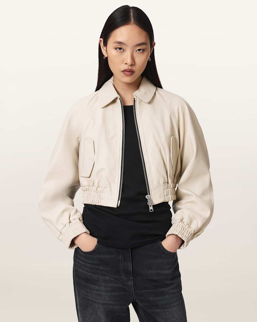 Anouk Cropped Leather Bomber Jacket
