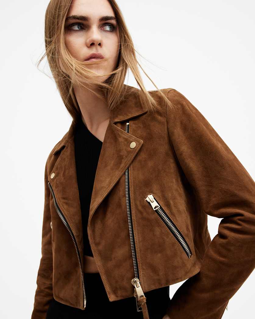 Dalby Slim Fit Cropped Suede Biker Jacket