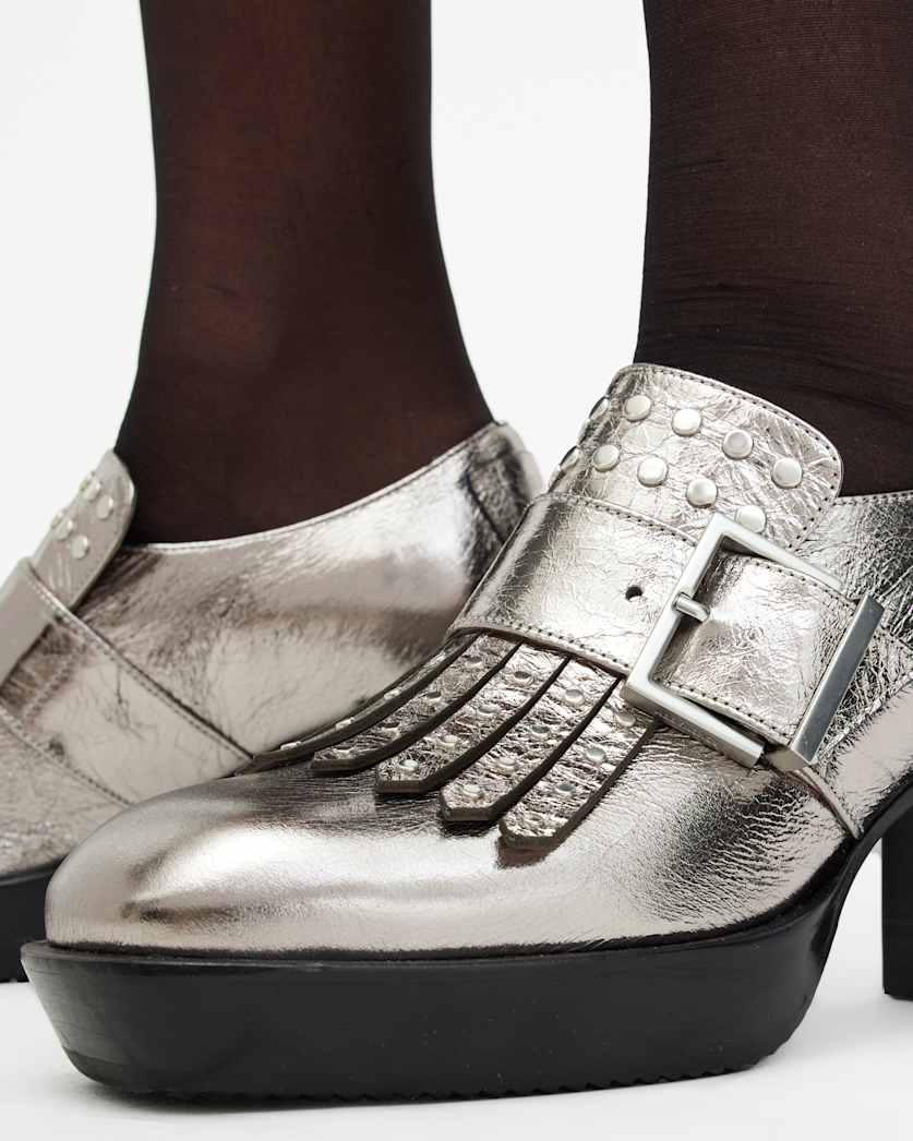 Zia Studded Leather Heeled Loafers