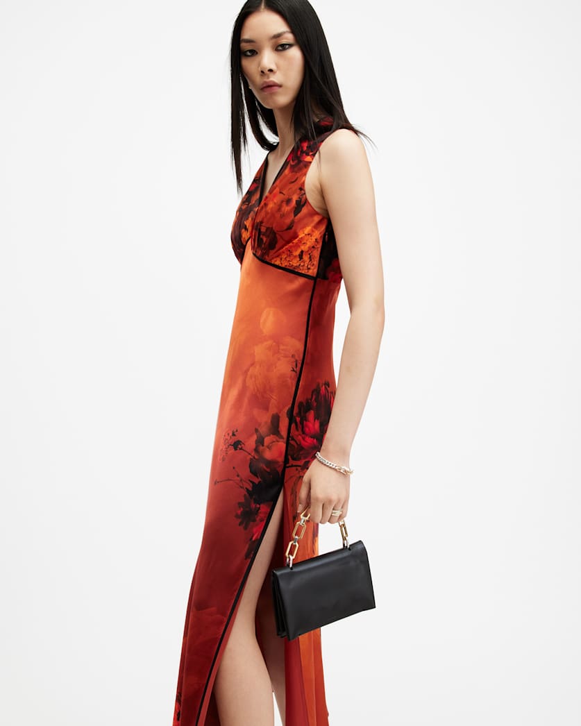 Karla V-Neck Silk Blend Midi Dress