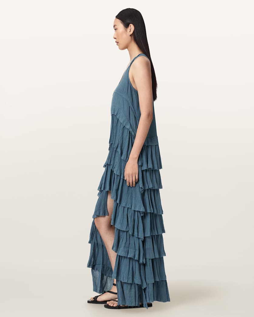 Cavarly Crepe Tiered Ruffle Maxi Dress