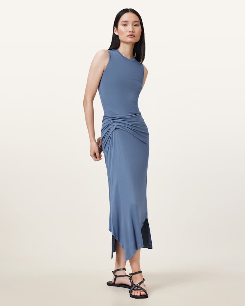Rivi Draped Sleeveless Midi Dress