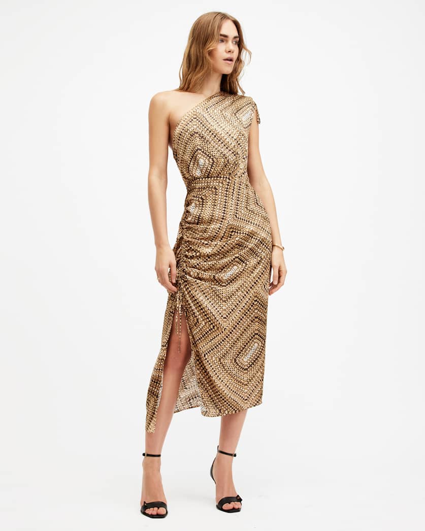 Laura Silk Blend One Shoulder Maxi Dress