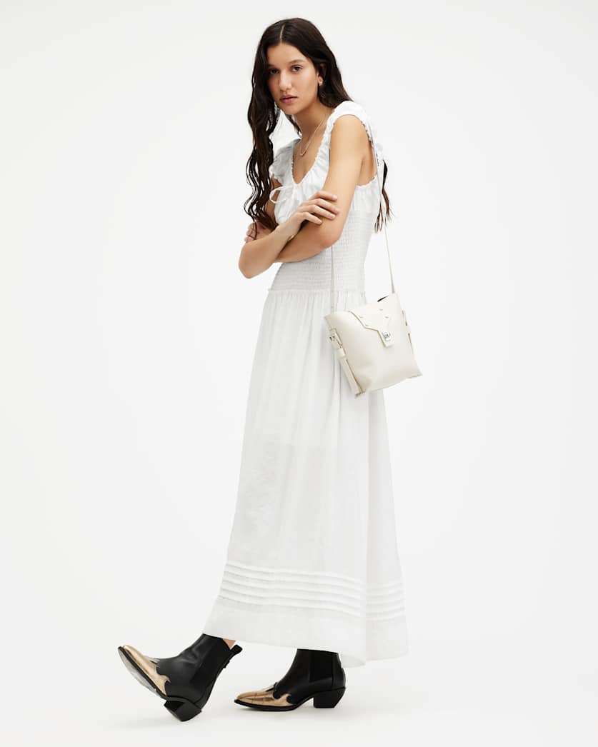 Eliza Scoop Neck Slim Fit Maxi Dress Chalk White | ALLSAINTS