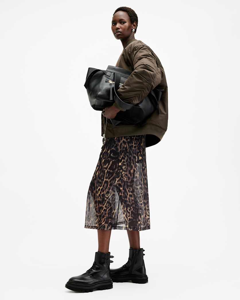 Hanna Mesh Animal Print Midi Dress