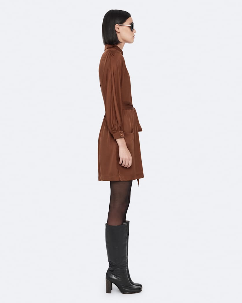 Silk-blend mini shirt dress