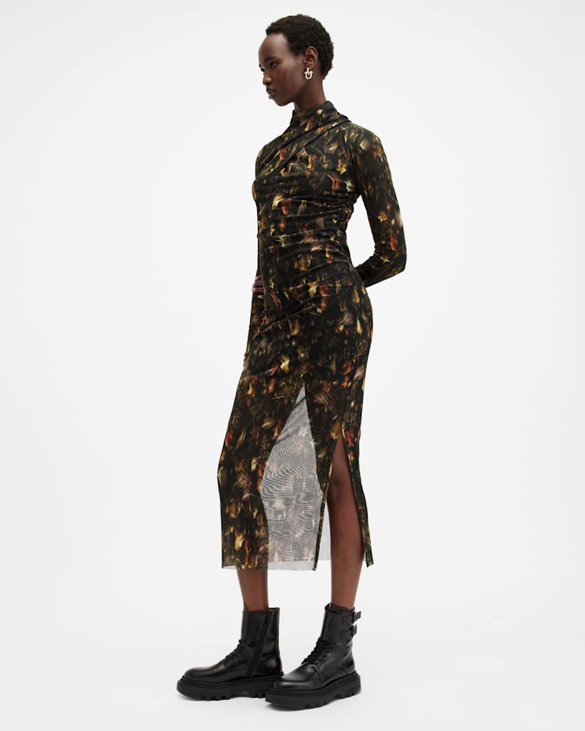 Tia Mesh Printed Midi Dress