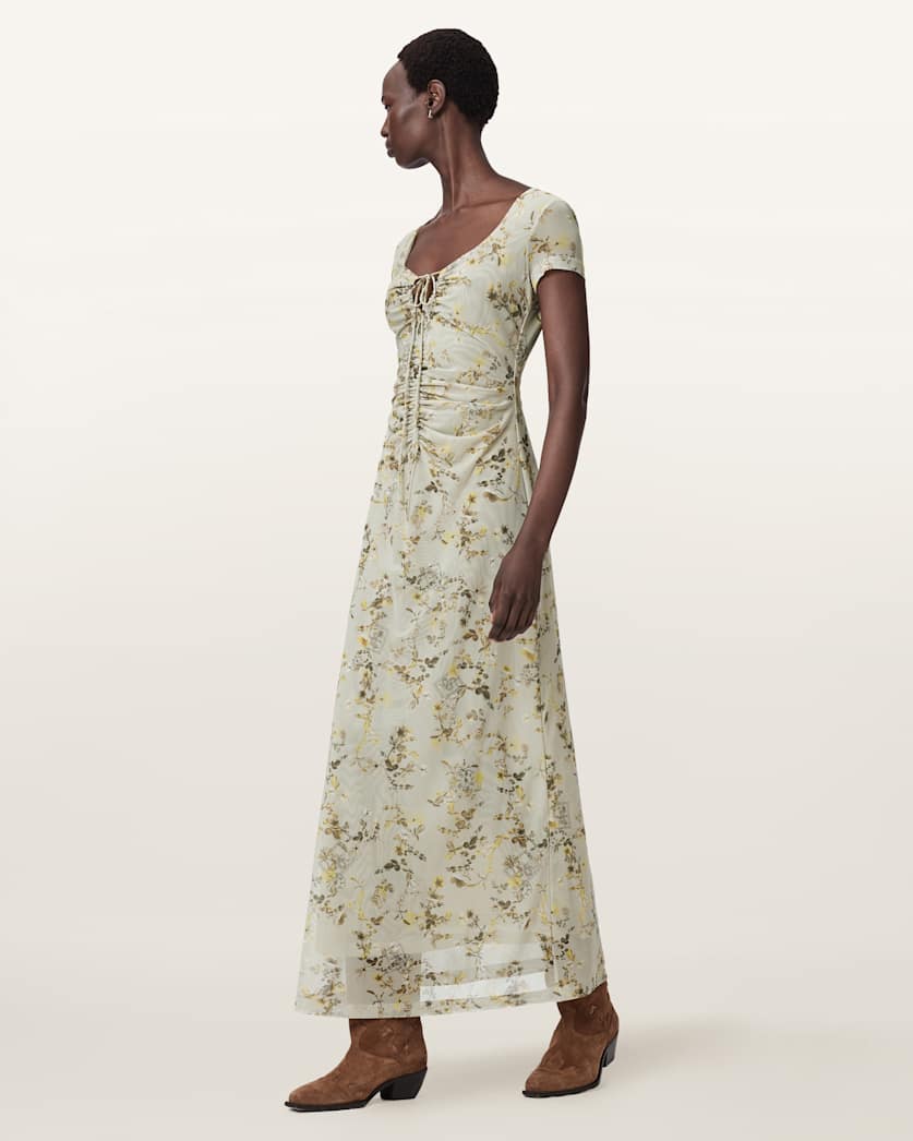 Gabby Floral Print Mesh Maxi Dress
