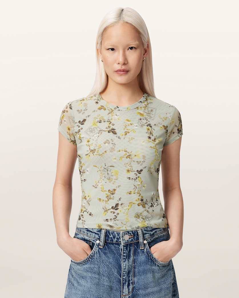 Ellie Mesh Floral Print Slim T-Shirt